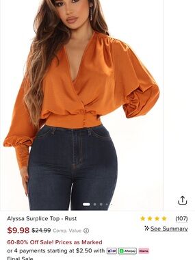 Fashion Nova Rust Surplice Blouse with Buttoned Waist